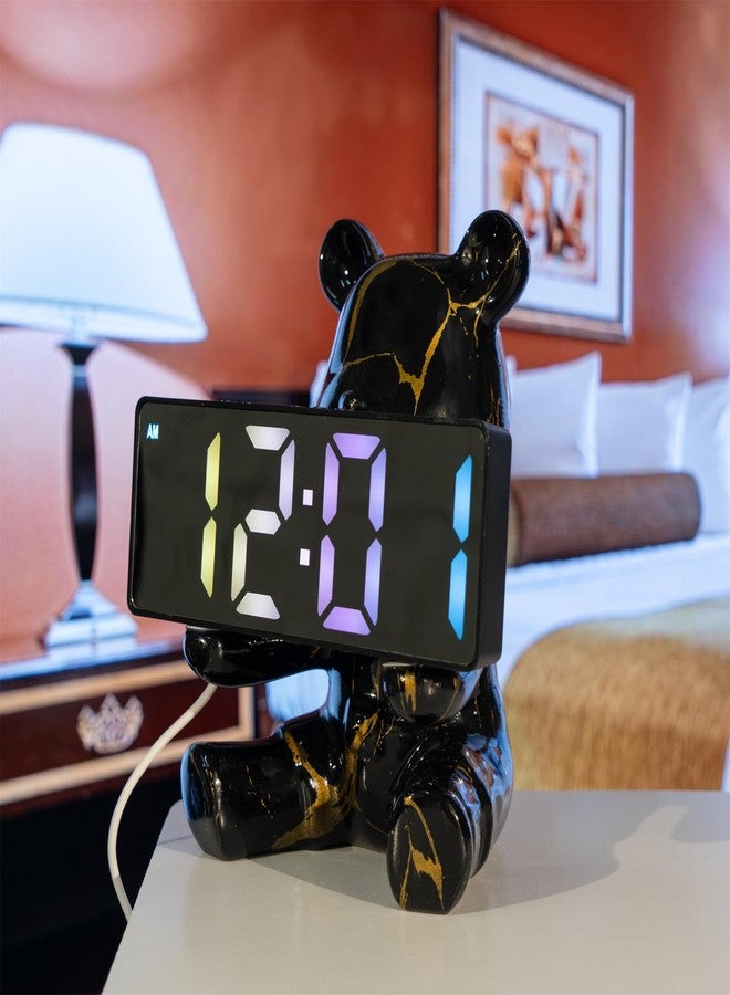Coniuty Resin Bear Statue Digital Clock Home Decor, Fluid Bear Tray Sculpture, Graffiti Art Figurine Home Ornament Decoration for Office, Living Room, Bedroom, Book Shelf, TV Cabinet, Desktop (Black) - Image 5